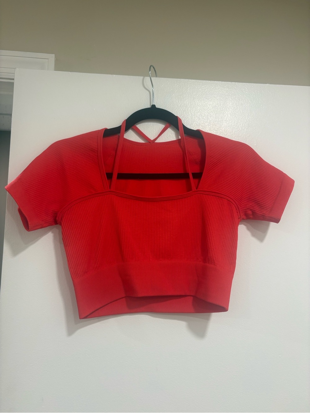 Red Crop Short Sleeve Ribbed Top